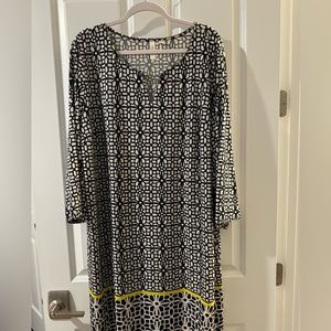 Tacera dress! Black and white with yellow accents.